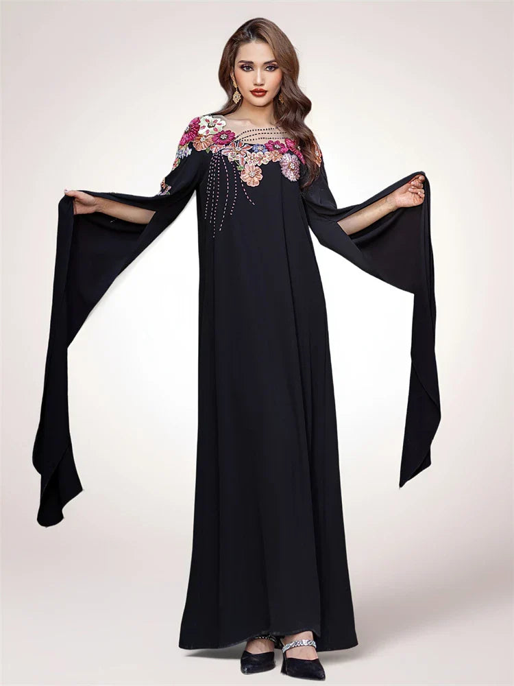 Cralom Luxe Black Abaya Kaftan for Stylish Muslim Women