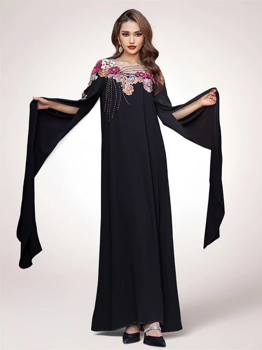 Cralom Luxe Black Abaya Kaftan for Stylish Muslim Women