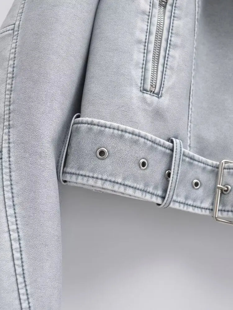 Cralom Women's Faux Leather Zipper Jacket