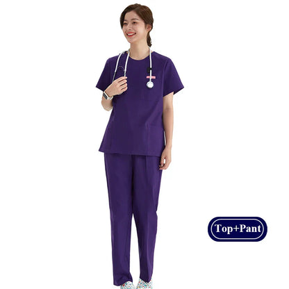 Cralom Heather Scrub Set: Men Women Zip Top, Drawstring Pants 2pc Slim Tunic