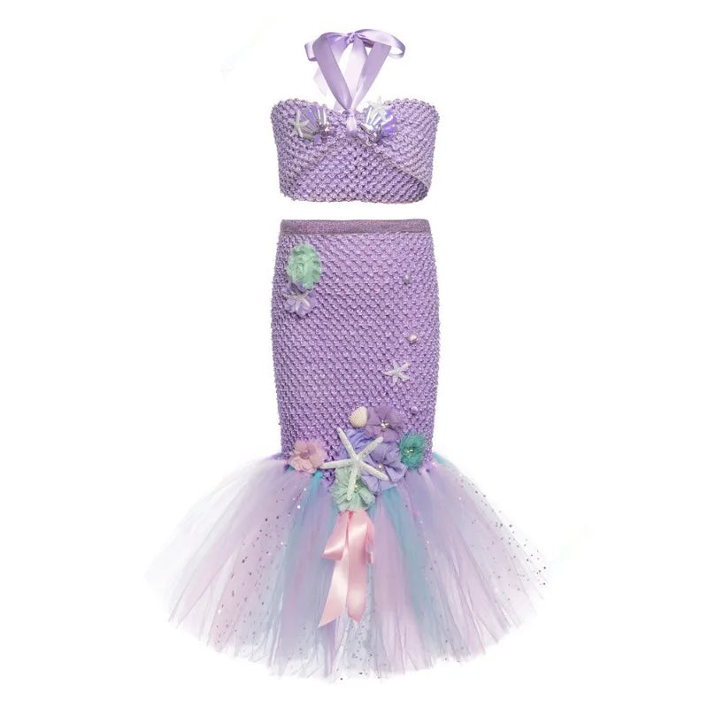 Cralom Mermaid Tutu Costume Headband for Ocean Theme Birthday Party Dress