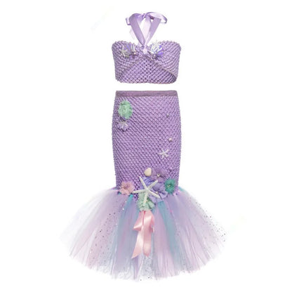 Cralom Mermaid Tutu Costume Headband for Ocean Theme Birthday Party Dress