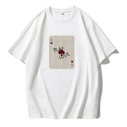 Cralom Poker Card Print T-Shirt Women's O-Neck Summer Top