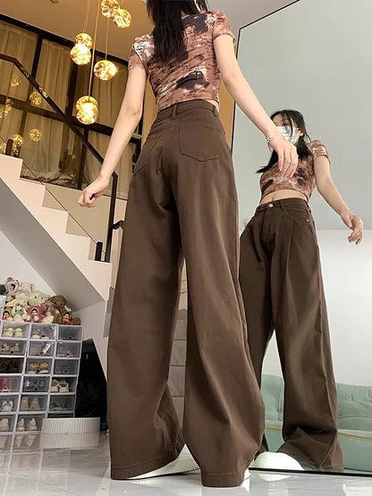 Cralom High Waist Wide Leg Pants: Korean Style Straight Baggy Trousers