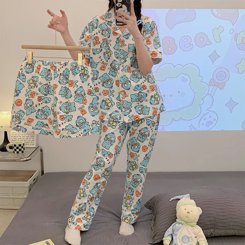 Cralom Hangyodon Pajama Set for Women: Loose, Casual, 3-Piece Loungewear Collection