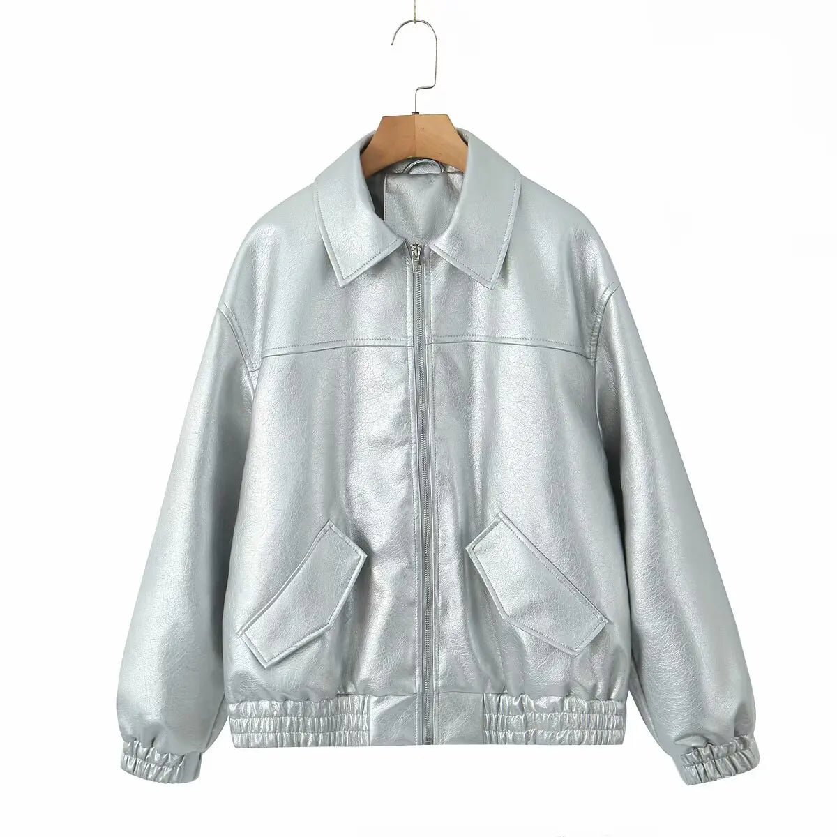 Cralom Retro Loose Faux Leather Jacket - Women's Moto Zip Coat