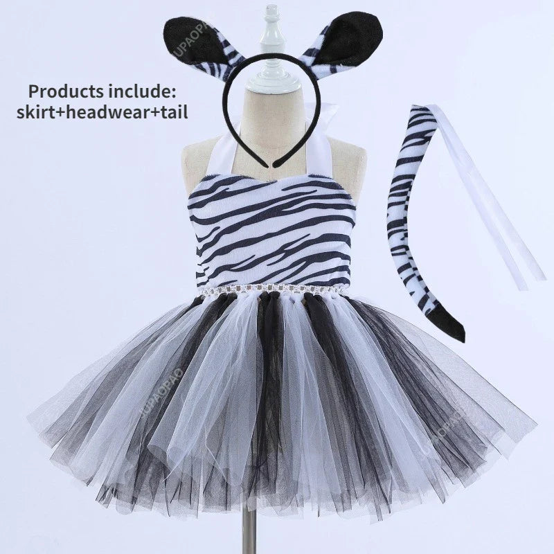 Cralom Zebra Mesh Tutu Dress Set with Hair Hoop Tail - [specific, concise, and brand-focused]