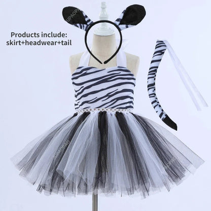 Cralom Zebra Mesh Tutu Dress Set with Hair Hoop Tail - [specific, concise, and brand-focused]