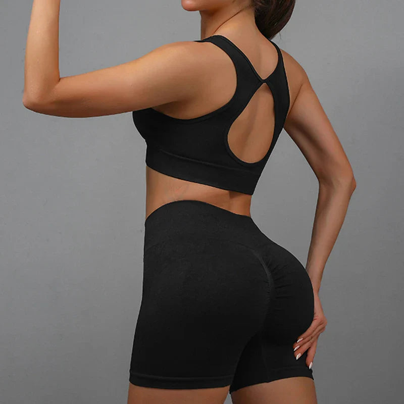 Cralom Seamless Yoga Set: Hollow Back Bra and Hip Lifting Shorts