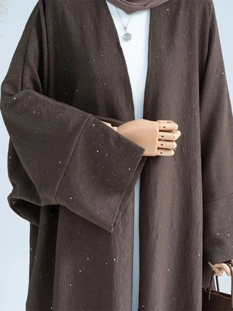 Cralom Winter Shiny Kimono Abaya Caftan Dress Muslim Dubai Luxury