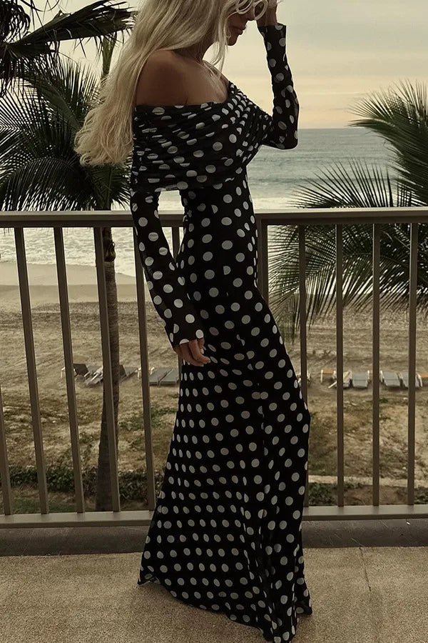 Cralom One Shoulder Mesh Polka Dot Dress, Women's Sexy Slim Fit for Spring & Summer