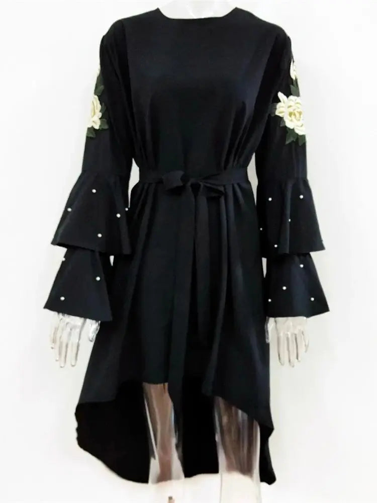 Cralom Ramadan Black Abaya Kaftan - Luxury Islamic Dress for Women