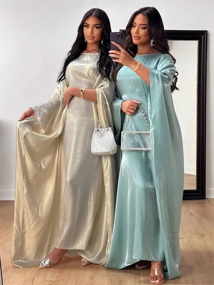 Helynys Butterfly Satin Maxi Abaya - Luxurious Dubai Kaftan Dress