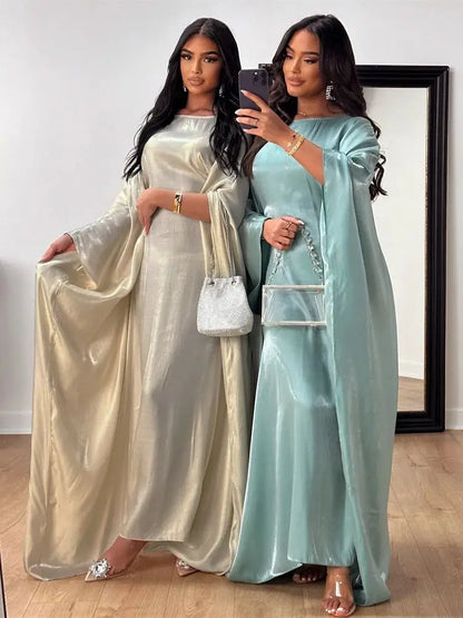 Helynys Butterfly Satin Maxi Abaya - Luxurious Dubai Kaftan Dress