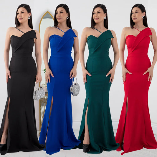 Cralom Women's Suspender Bag Arm Fish Tail Slit Dress in 2025 Summer