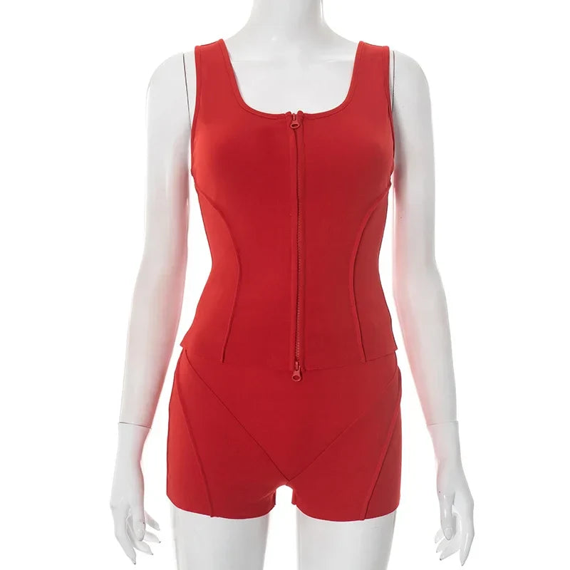 Cralom Double Zip Tank Top & Shorts Set - Streetwear Tracksuit
