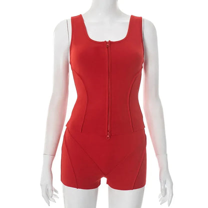 Cralom Double Zip Tank Top & Shorts Set - Streetwear Tracksuit