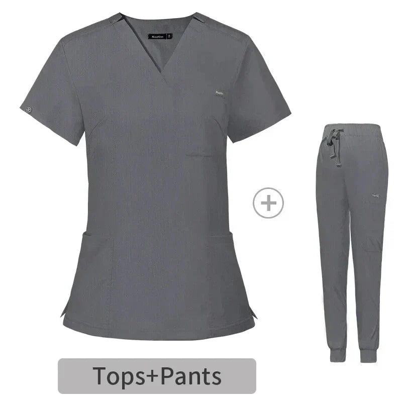 Cralom Men's V-Neck Scrub Top & Pants Set: Short Sleeve Medical Uniform, Pure Cotton