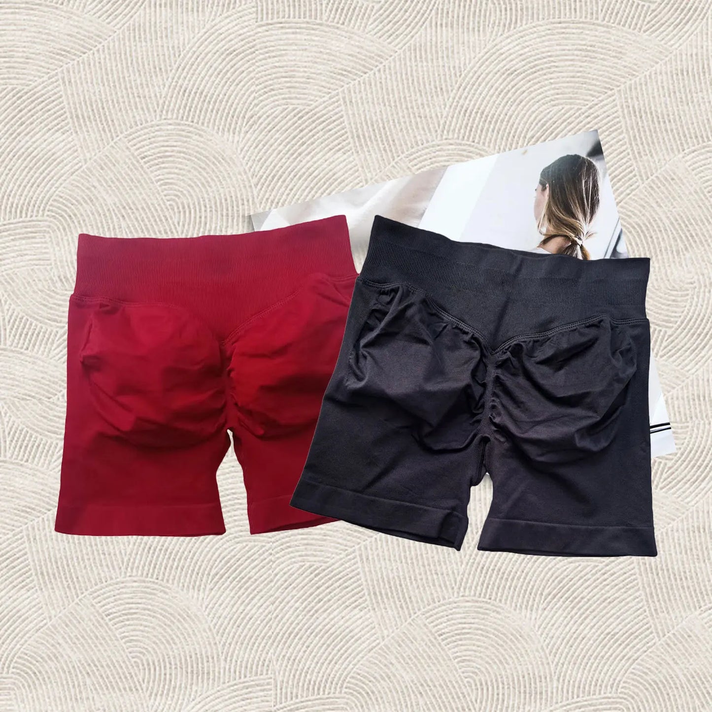 Cralom Seamless Leggings Gym Shorts Set for Women - Push-up Fitness Bottoms