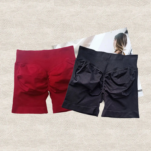 Cralom Seamless Leggings Gym Shorts Set for Women - Push-up Fitness Bottoms