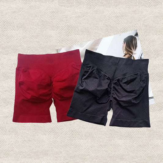 Cralom Seamless Leggings Gym Shorts Set for Women - Push-up Fitness Bottoms