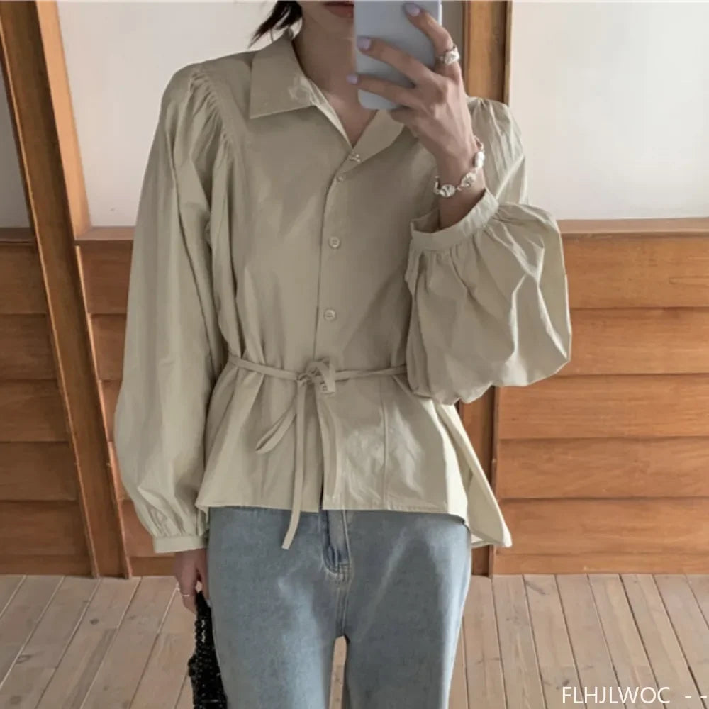 Cralom Autumn Cotton Turtleneck Tops, Chic French Style Button Shirts