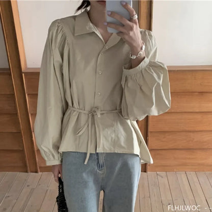 Cralom Autumn Cotton Turtleneck Tops, Chic French Style Button Shirts