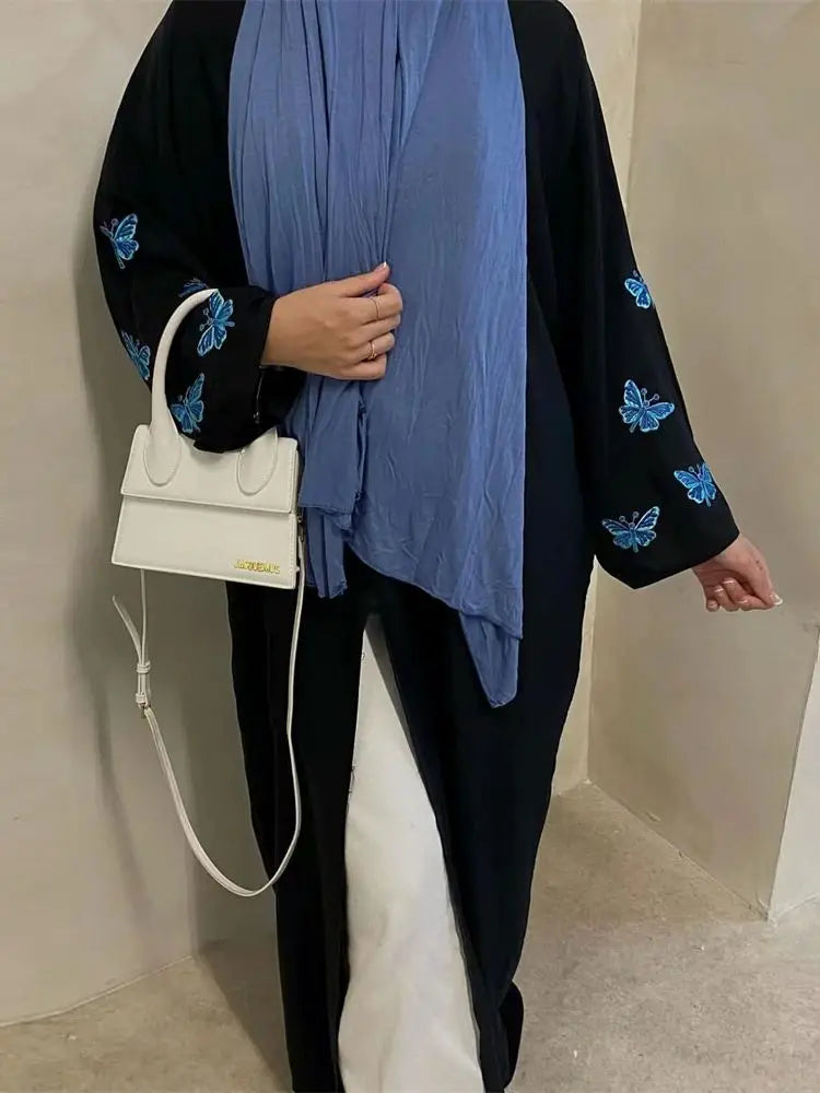 Cralom Butterfly Moon Heart Print Eid Abaya Kaftan