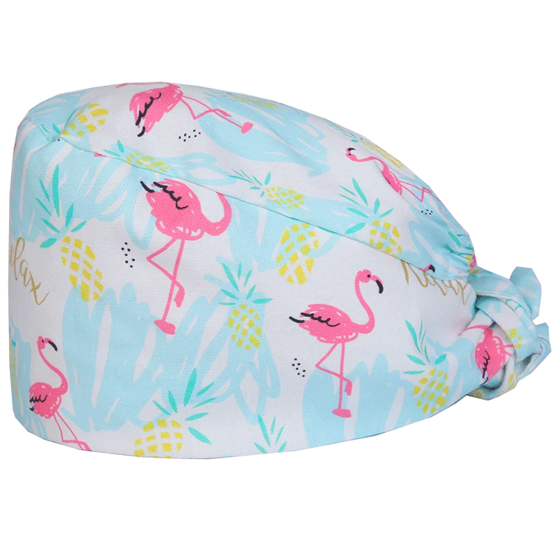 Cralom Cotton Scrub Cap with Sweatband, Tie Back Working Hat for Beauticians