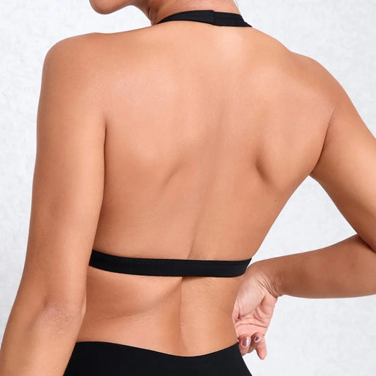 Cralom Halter Neck Sports Bra: Naked Feel Yoga Top, Quick Dry Workout Shirt