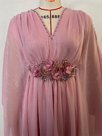 Pink Ramadan Eid Abaya by Cralom - Elegant Muslim Evening Dress for Women