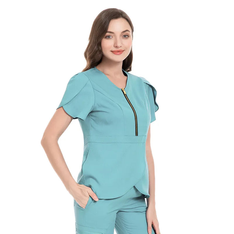 Cralom Women's Solid Color Hospital Scrub Set