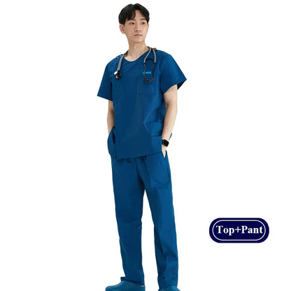 Cralom Heather Scrub Set: Men Women Zip Top, Drawstring Pants 2pc Slim Tunic