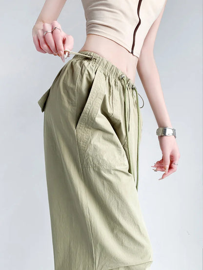 Cralom Vintage Cargo Capris with Pockets & Lace-Up Detail