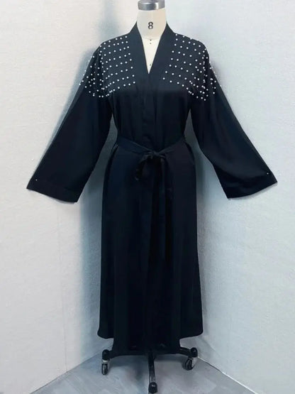 Cralom Luxury Eid Open Abaya Modest Kimono Kebaya Muslim Femme