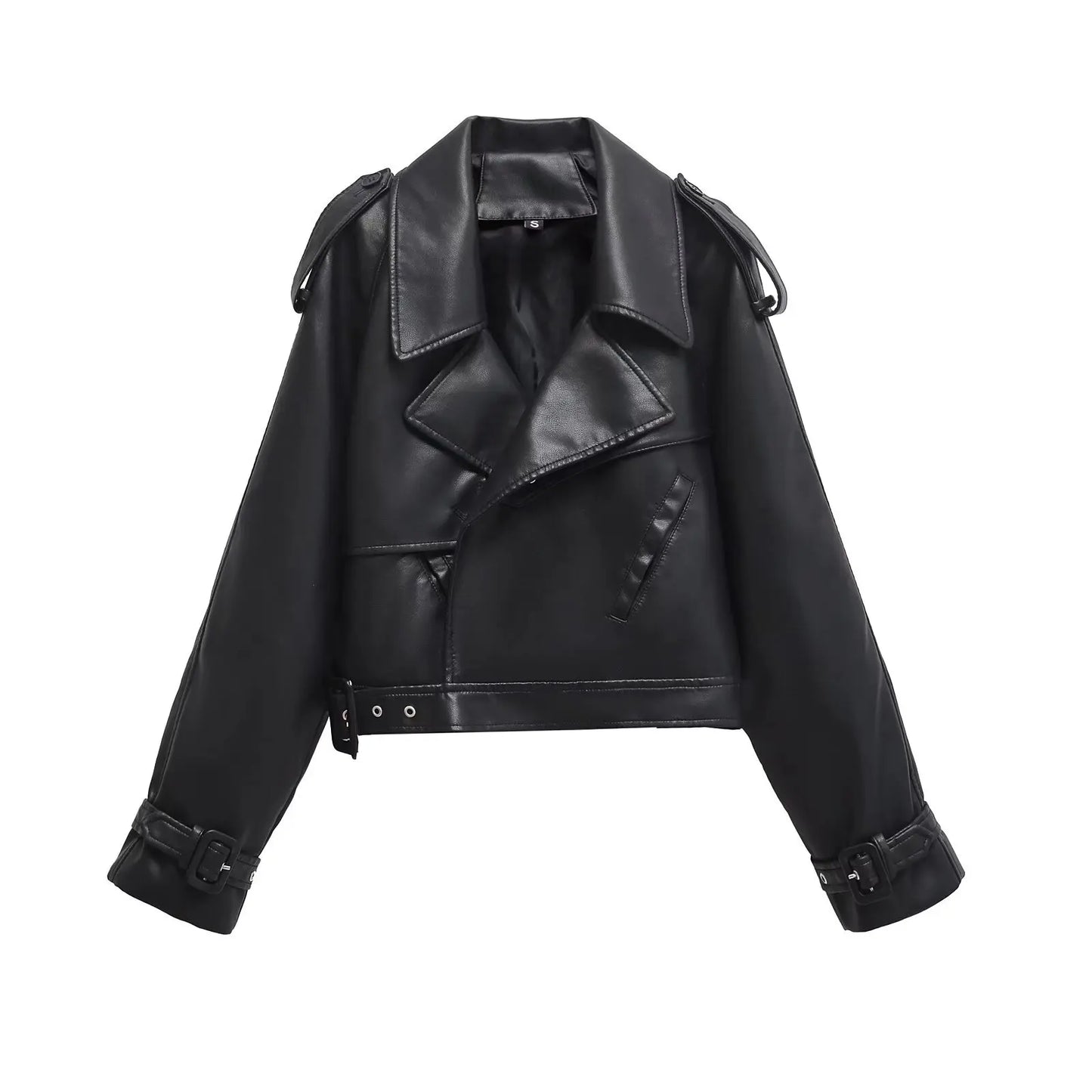 Cralom Faux Leather Jacket Casual Lady Lapel Zipper High Street Motorcycle Coat