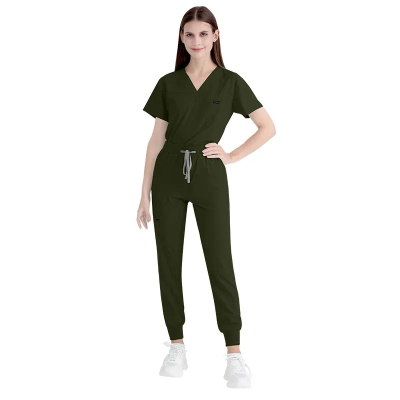 Cralom Women's Stretch Scrubs Set - Top Jogger Pants Nursing Uniform