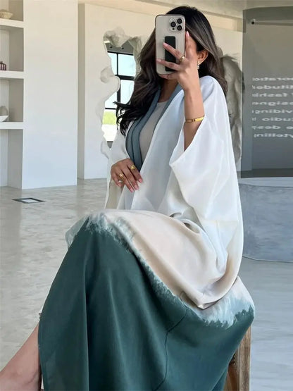Cralom Tie Dye Batwing Kimono Abaya: Ramadan 2024 Luxury Collection