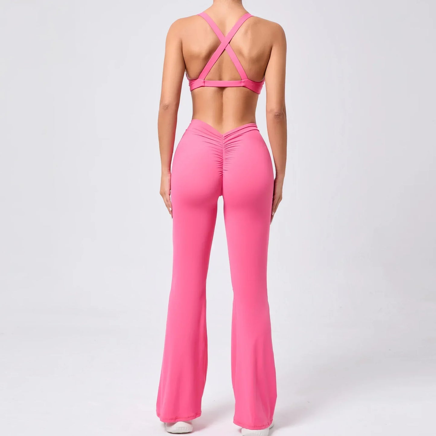 Cralom Flared Pants & Beauty Back Bra Set - Brushed Fabric Yoga Suit