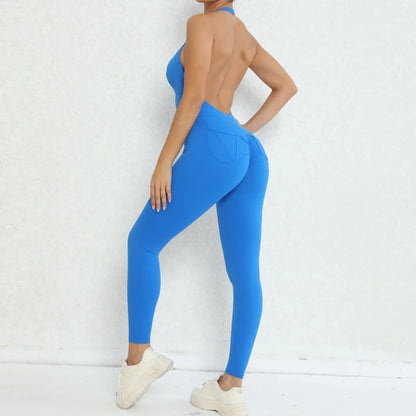 Cralom Seamless Yoga Jumpsuit Beauty Back Pocket Tight Bodysuit