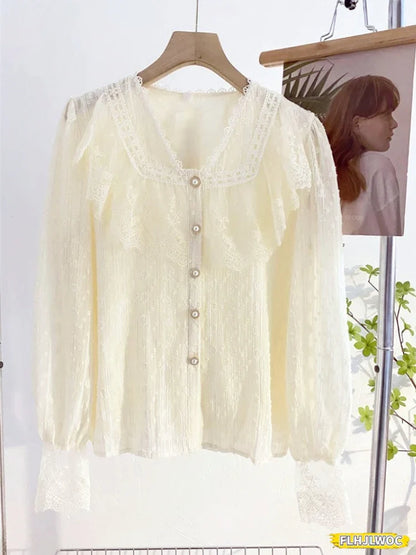 Cralom Elegant Ruffled White Blouse for Women's Office Chicwear