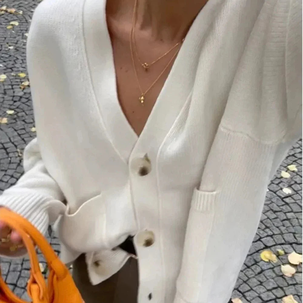 Cralom V Neck Button Loose Jackets | Solid Spliced Long Sleeve Coats
