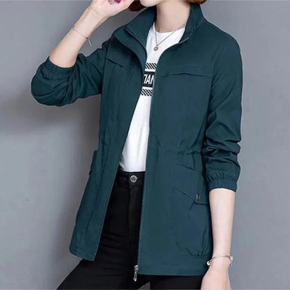 Cralom Khaki Windbreaker Jacket: Modern, High Quality & Elegant Outerwear for Women