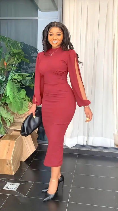 Cralom Round Neck Long Sleeve Hollow Sleeve Women's Dress