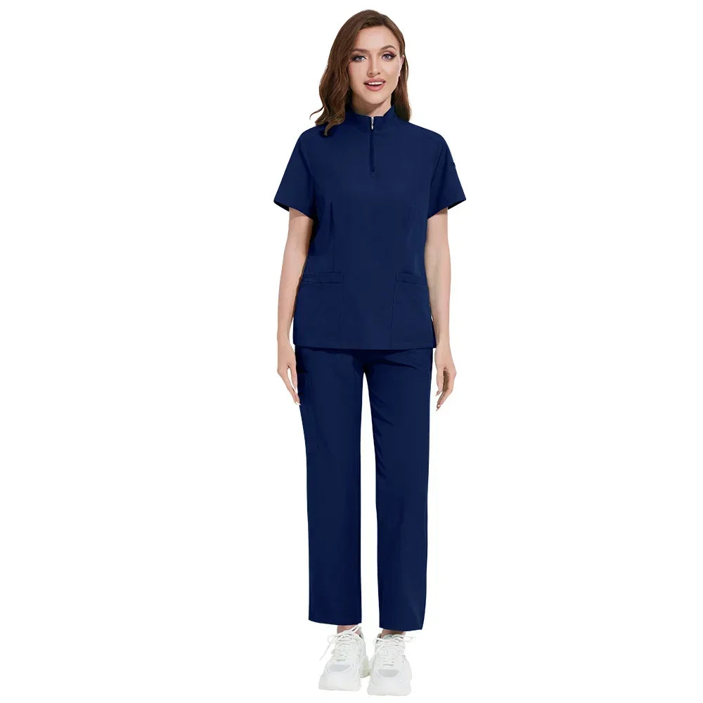 Cralom Short Sleeve V-Neck Nursing Jogger Suit for Women