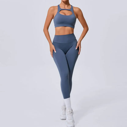 Cralom Seamless Yoga Set: High Waist Leggings & Beauty Back Vest for Workout