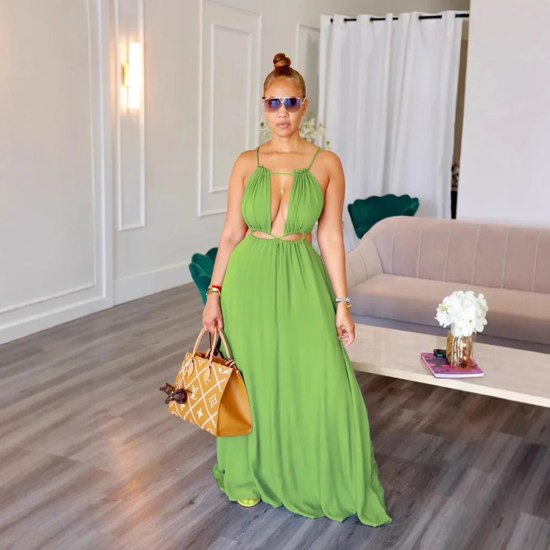 Cralom Sexy Camisole Backless Long Dress Solid Color, 2025 Summer