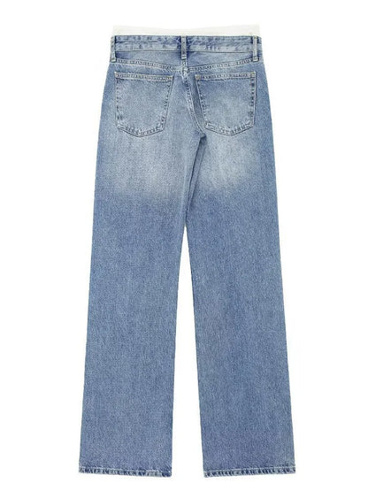 Cralom Vintage Hottie Spliced 9 Points Jeans - Y2K Style Slim Straight Jeans