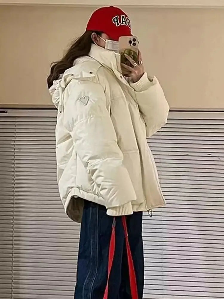 Cralom Winter College Love Hooded Down Cotton Padded Jacket
