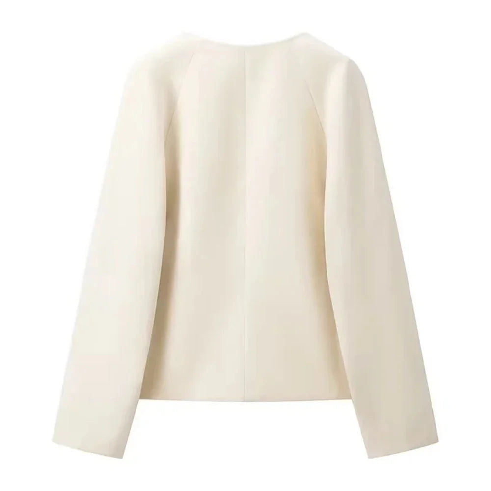Cralom Button Chic V Neck Jacket Women's Slim Coat
